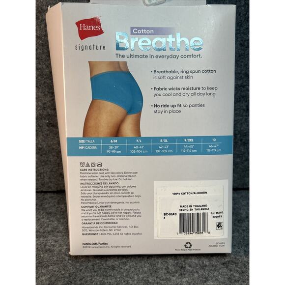 Hanes Women's Signature Breathe Cotton Brief 6-Pack Medium Multicolor NWT - Picture 5 of 5